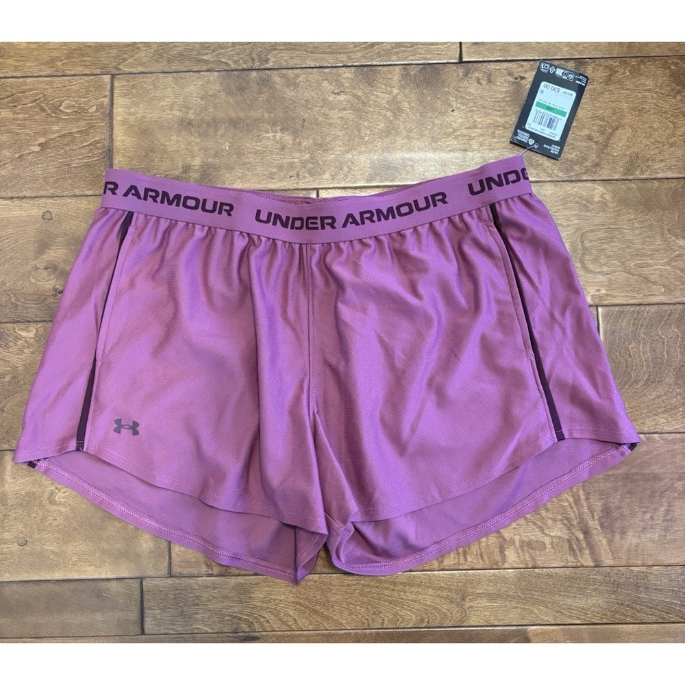 Under Armour Tech Play Up Womens Shorts Sz Large Pink Athletic Pocket Loose Fit